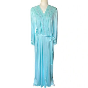 Vintage Vanity Fair Long Lace Belted Robe